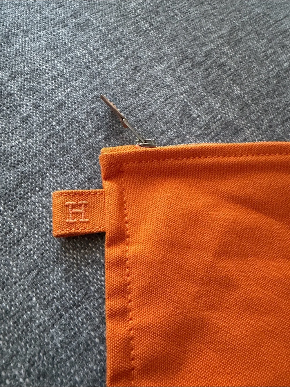 Hermès Orange Cotton Zip Closure Pouch / Toiletry / Make-up Bag